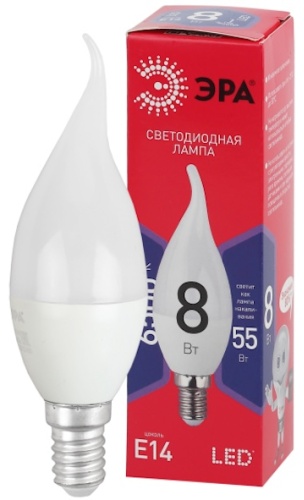 ЭРА 8W E14, светодиодная, холодный белый