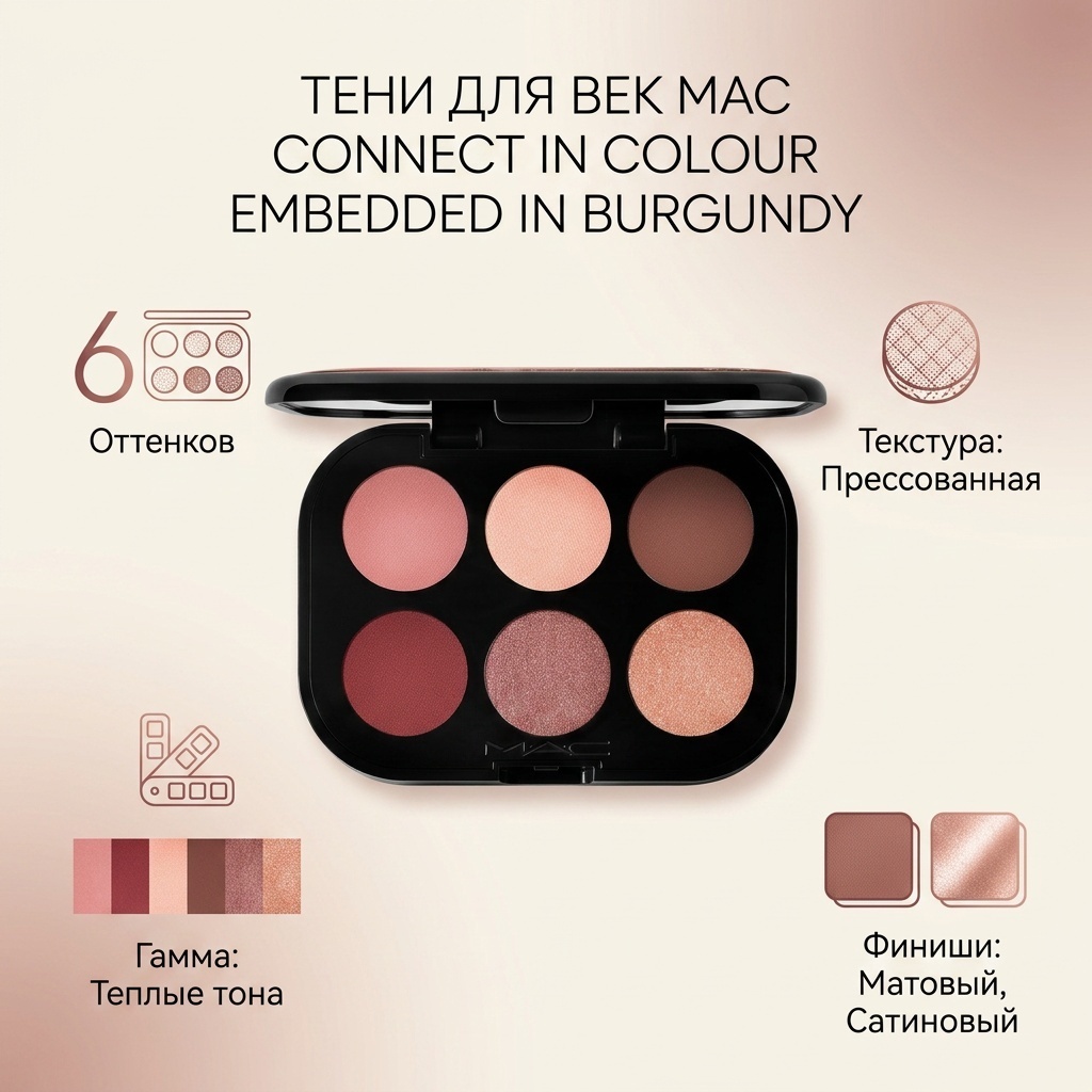 MAC тени прессованные Connect In Colour EyeShadow Palette X6 Embedded in Burgundy