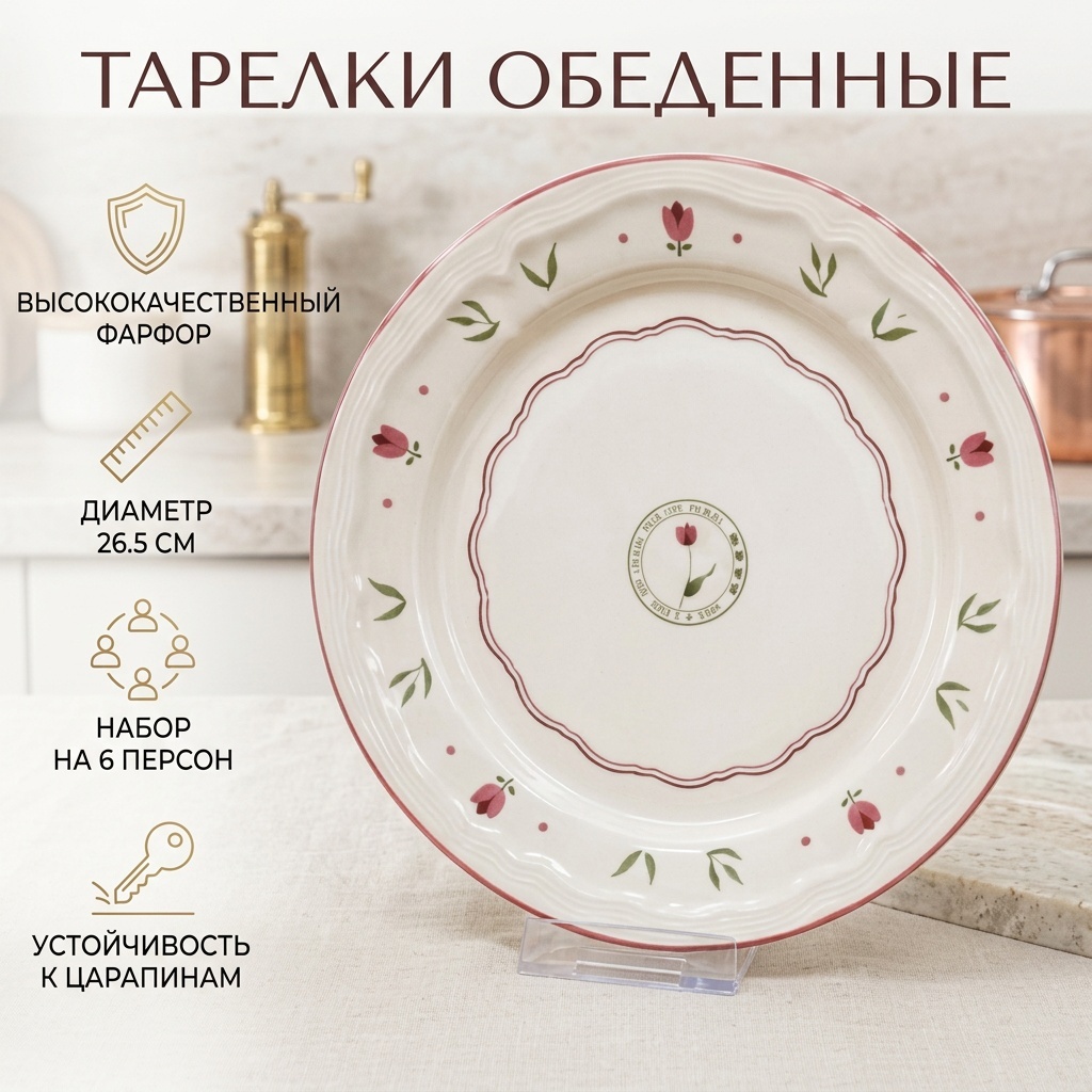 Сервиз на 6 персон цветочный узор, предметов: 32, столовый, фарфор