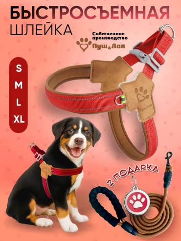 Шлейка для прогулки M красный, коричневый