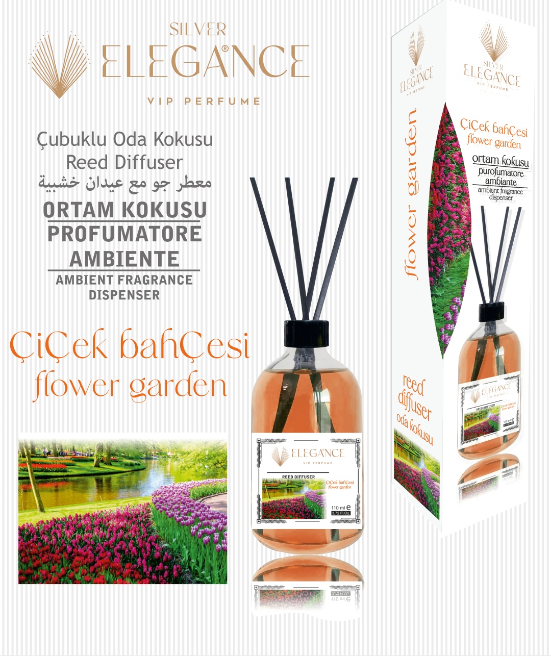 Диффузор с палочками Elegance Цветочный – Свежий – Элегантный – Натуральный 110 мл