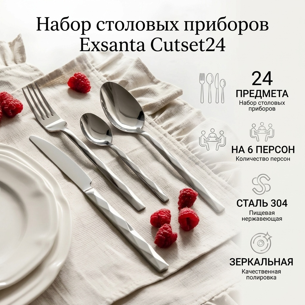 Набор столовых приборов Exsanta 24 шт, серебристый Cutset24