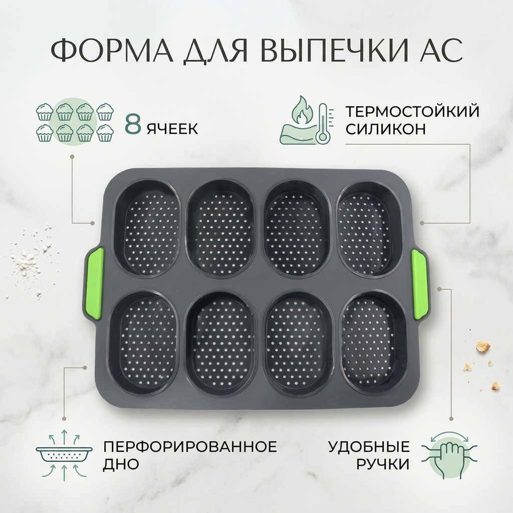 Форма для выпечки, для хлеба, для кексов силикон, 1 шт