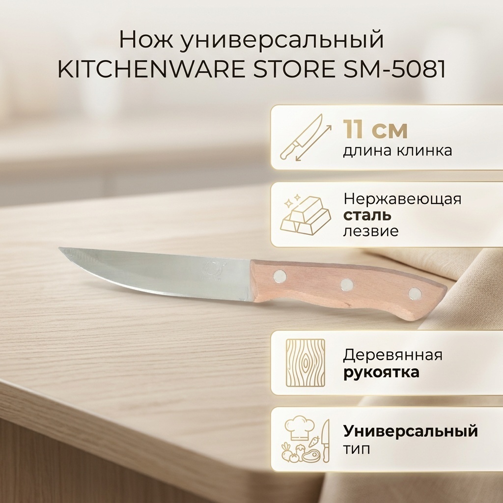 Нож универсальный KITCHENWARE STORE, лезвие: нержавеющая сталь 1 шт
