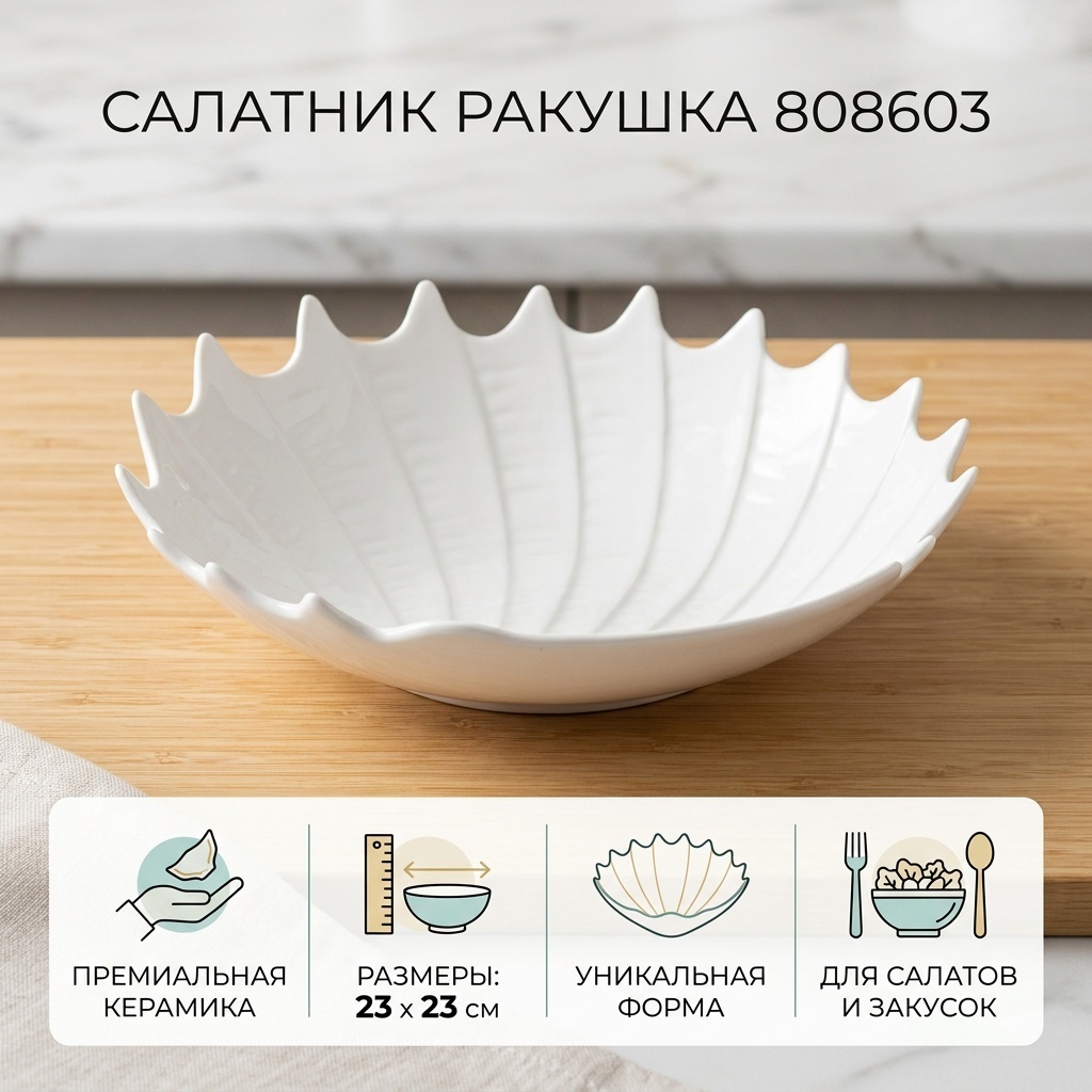 Салатник Ракушка 808603 23х23 см, керамика, 1 шт