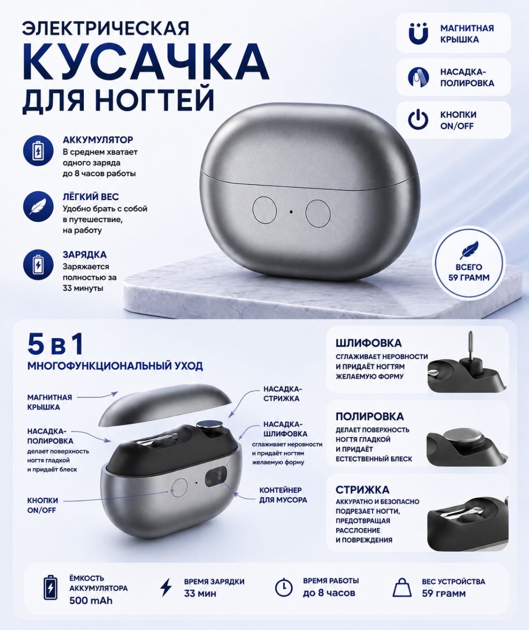 Машинка для стрижки и полировки ногтей 30460894_215226098 7 см 1 шт