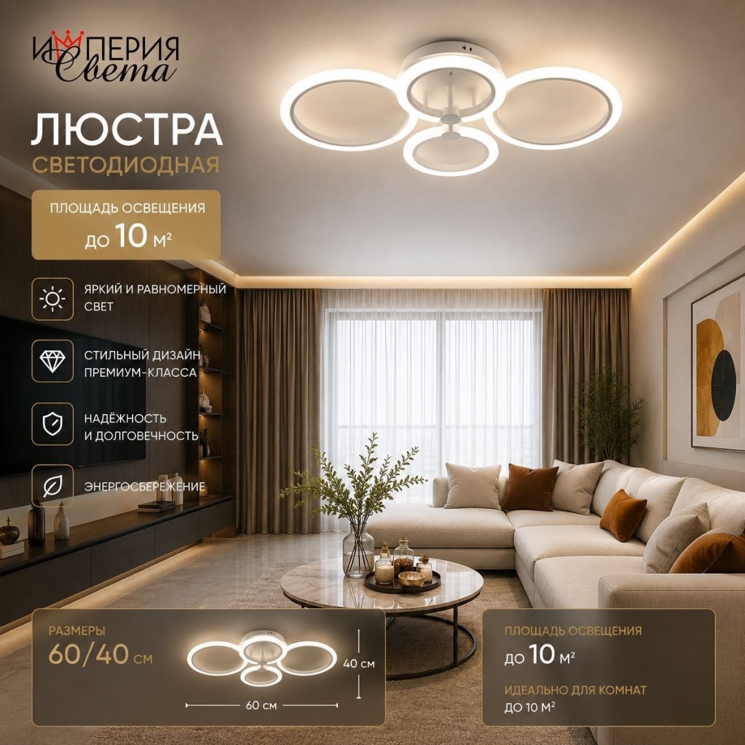 Люстра потолочная Империя света LED, кол-во ламп: 4 шт