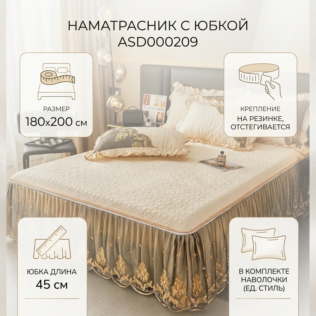 Чехол на матрас на резинке ASD000209 180x200, полиэстер