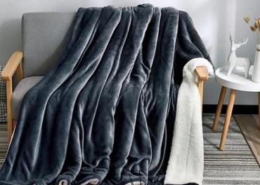Плед Мир текстиля Home textile 210х230 см, искусственный мех, велюр, белый, серый