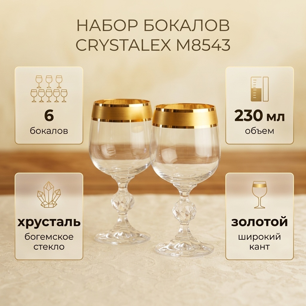 Набор бокалов Crystalex 230 мл, стекло, 6 шт