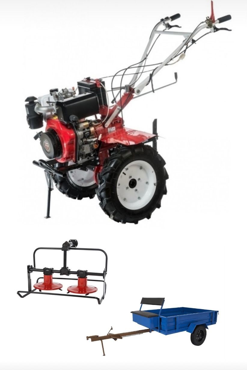 BRAIT BR-135DEB с телегой и Роторная косилка