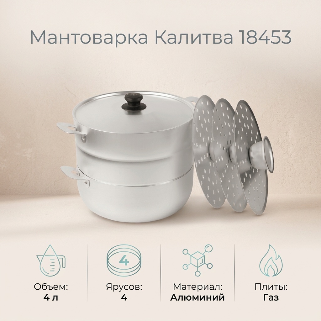 Мантоварка 4 л, Калитва алюминий, количество ярусов: 4
