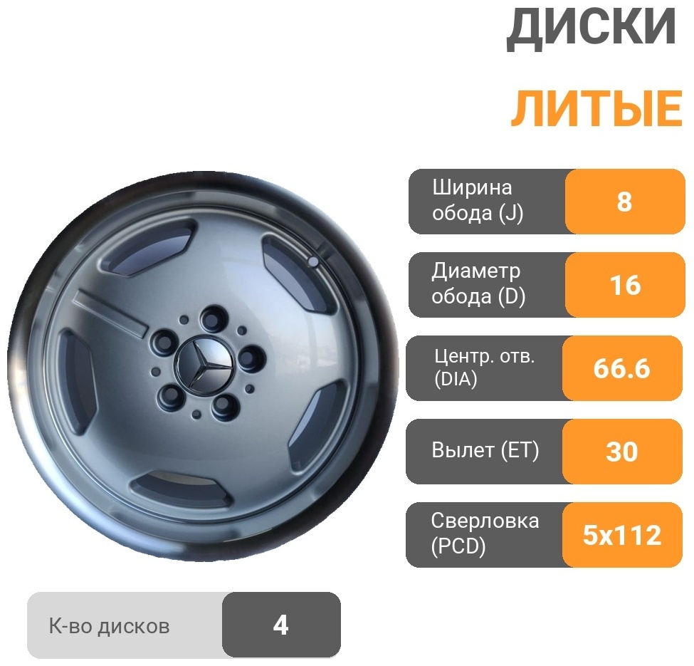 RS 194 8x16/5x112 D66.6 ET30 серебристый