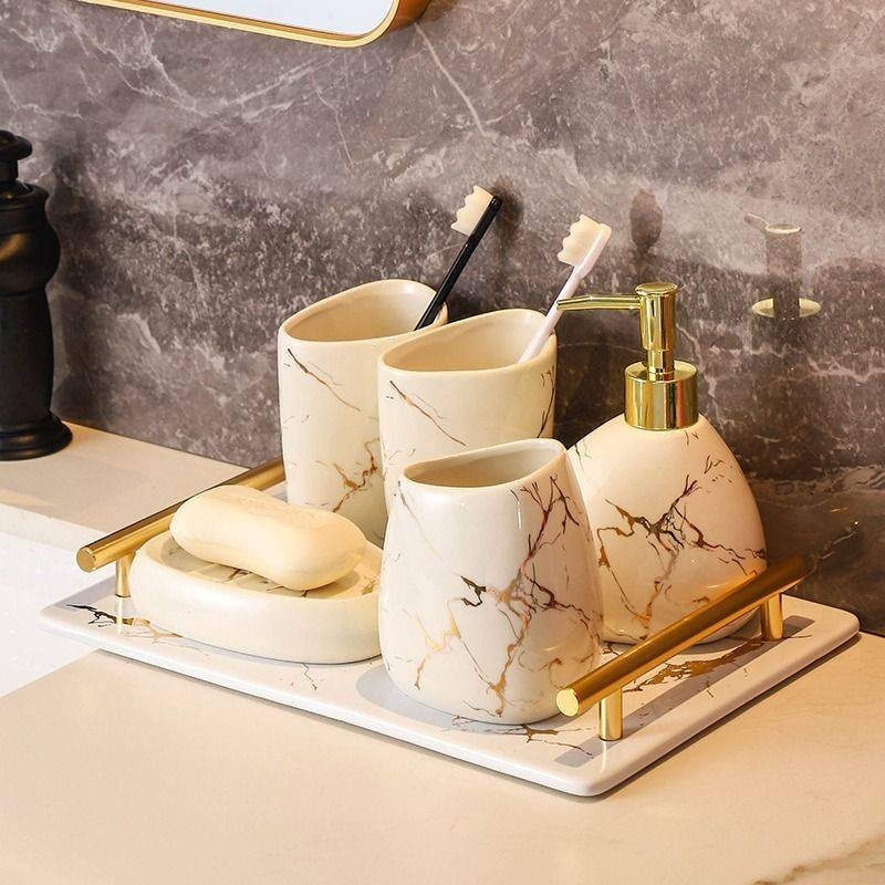 Eva Goods набор аксессуаров для ванной комнаты премиального дизайна,из 5 предметов, белый, бежевый
