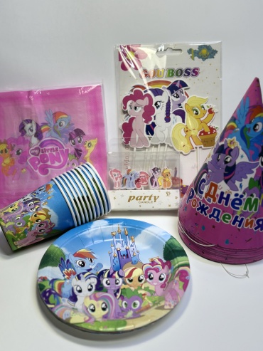 Party Deco праздничная одноразовая посуда Набор для кенди бара для девочек Литл пони little pony . Праздничная одноразовая посуда 61 предмет 61 шт