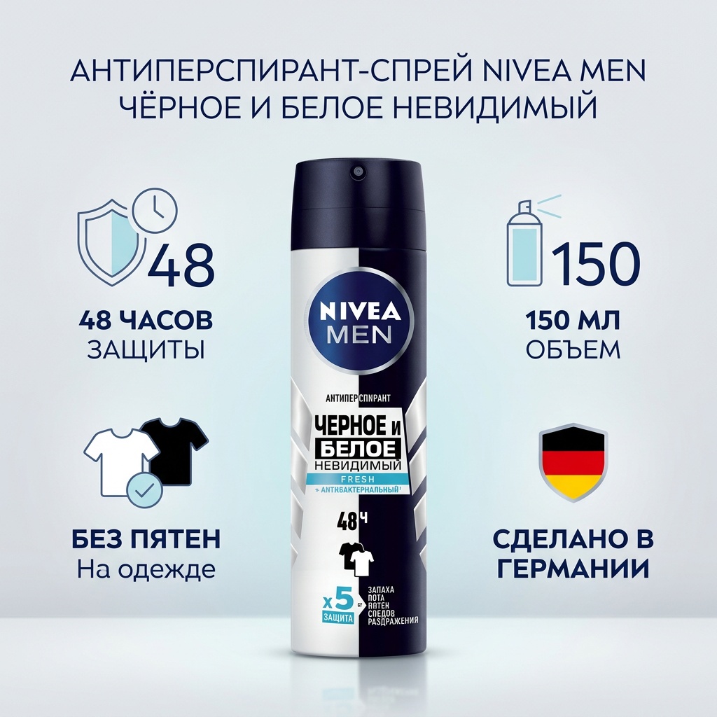 NIVEA Черное и Белое невидимый Fresh антиперспирант для мужчин 150 мл
