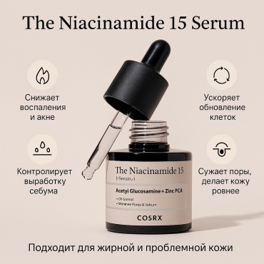 COSRX сыворотка The Niacinamide 15 Serum для лица 20 мл