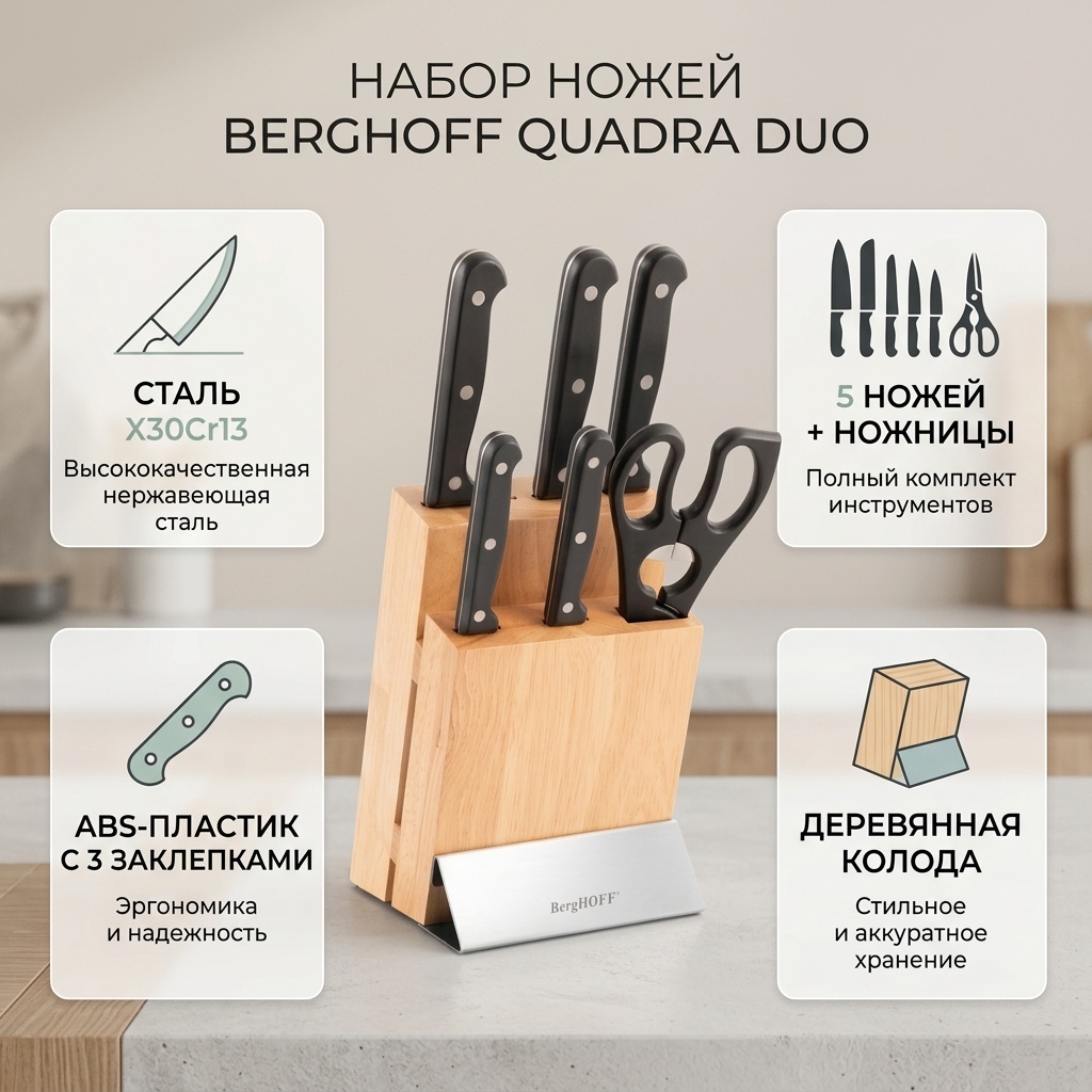 Набор ножей Berghoff Quadra Duo 1307030, лезвие: сталь 5 шт