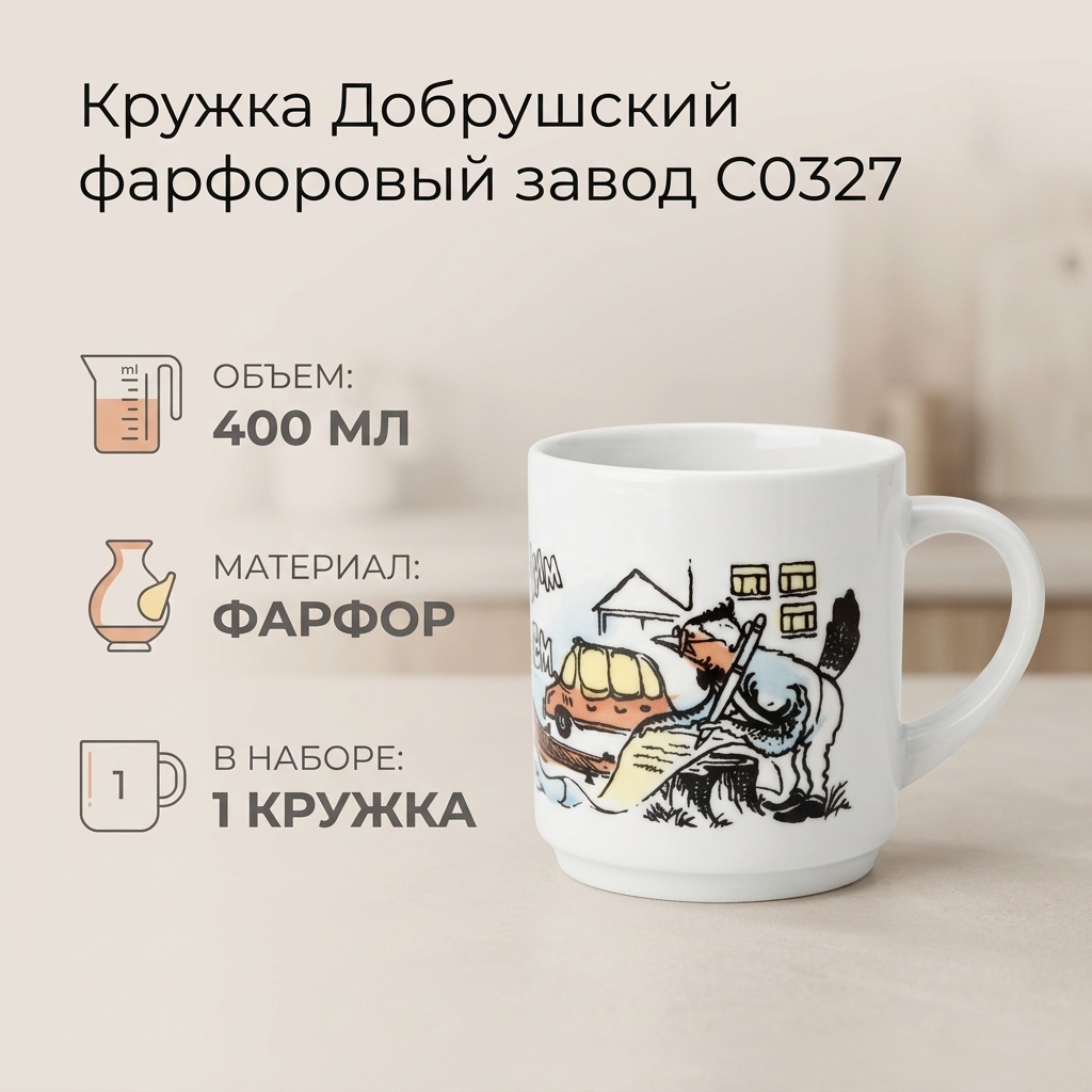 Кружка Добрушский фарфоровый завод , 400 мл, фарфор, 1 шт.