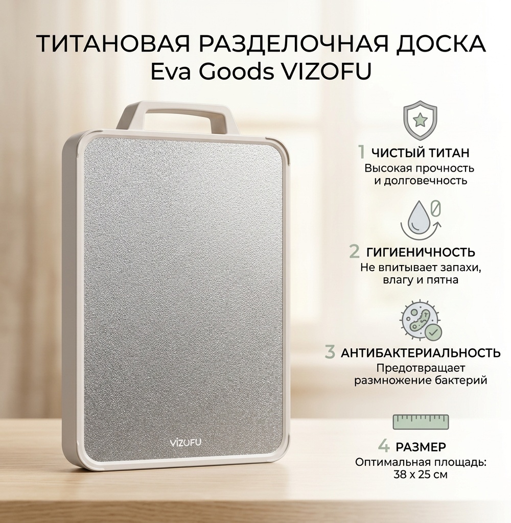 Eva Goods разделочная доска из чистого титана 1 шт, полипропилен, титан