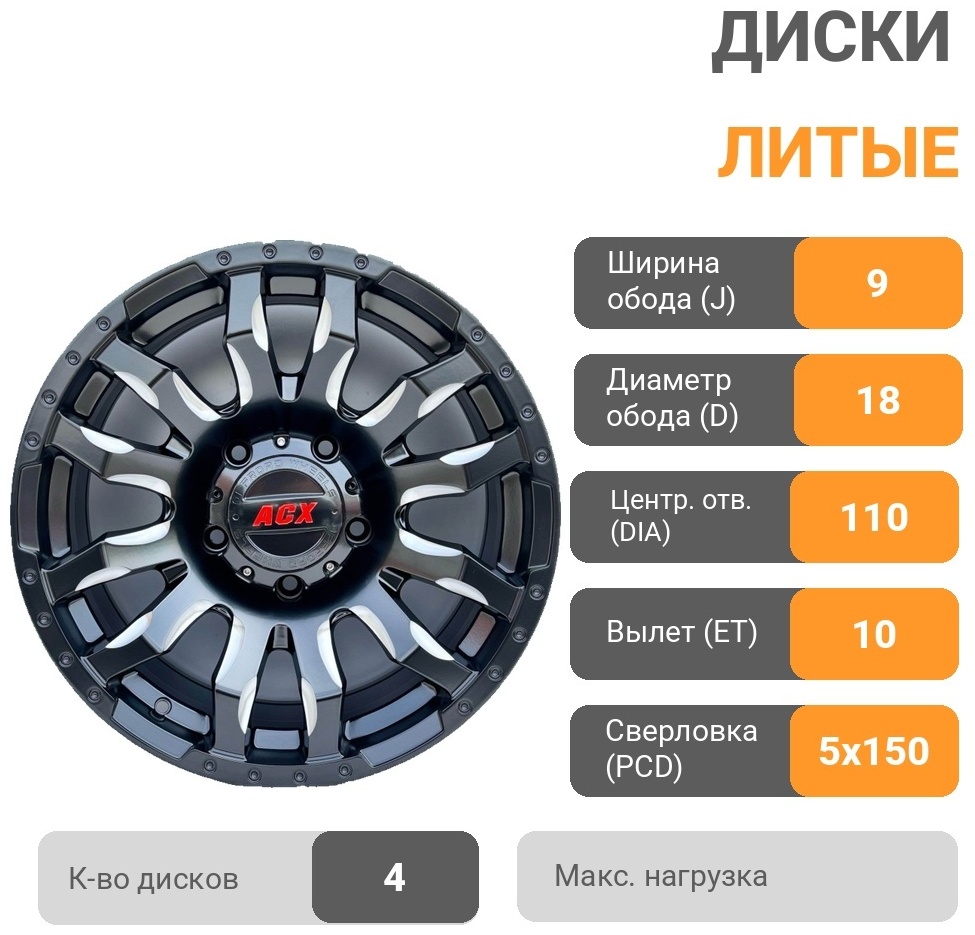 ACX 5096 9x18/5x150 D110.1 ET10 4 диска черный, серебристый, серый