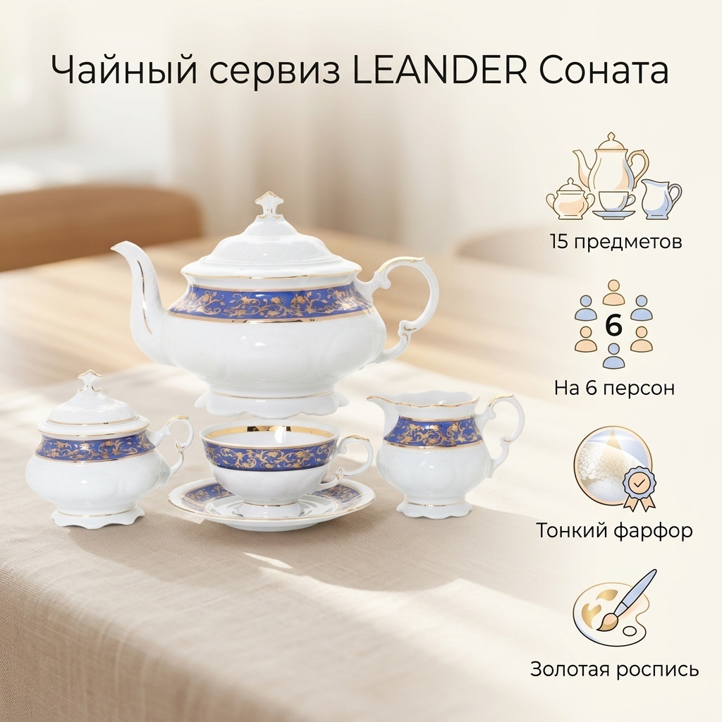 Сервиз на 6 персон LEANDER Соната, предметов: 15, чайный, фарфор