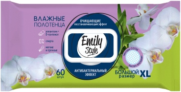 Влажные полотенца Emily Style Влажные полотенца д/всей семьи Антибактериальные с крышкой XL размер 60 шт 60 шт