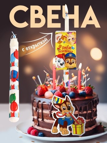 Свеча PAW Patrol цилиндр, 1 шт