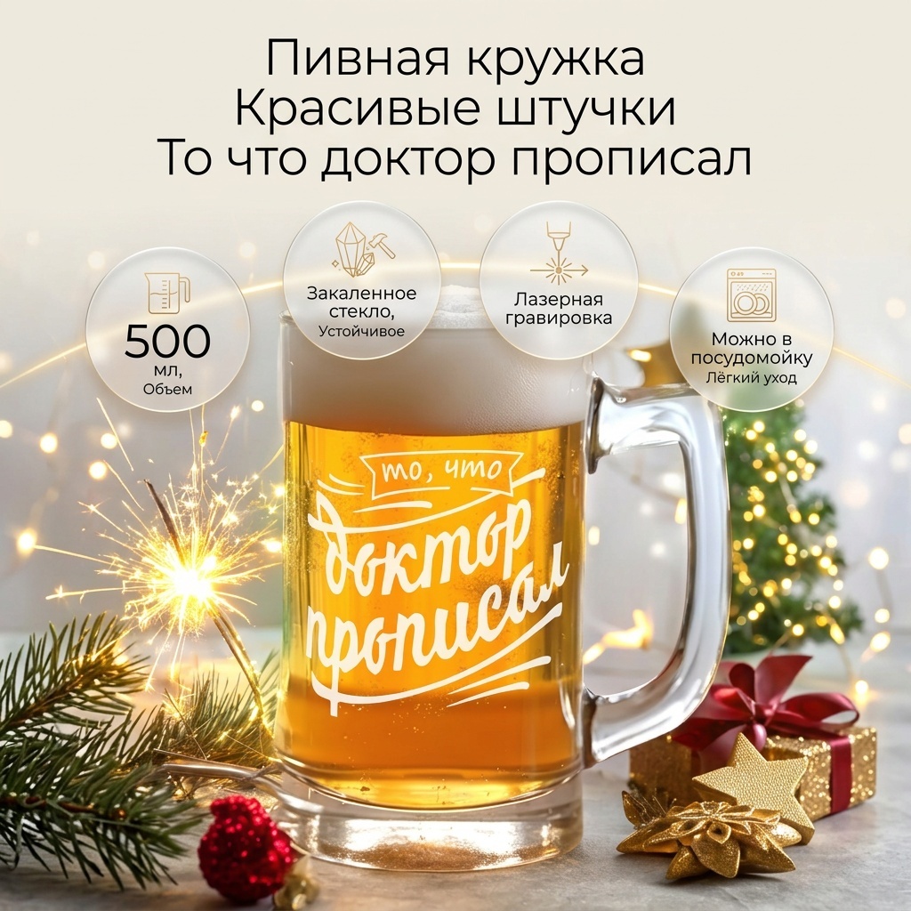 Пивная кружка Красивые штучки 500 мл, стекло, 1 шт