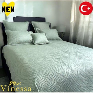 Покрывало с наволочками Vinessa 220х240 см, хлопок, микрофибра, зеленый