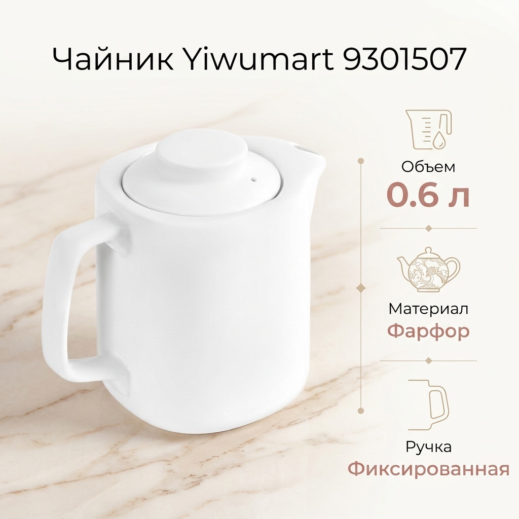 Чайник Yiwumart 9301507 0.6 л, фарфор