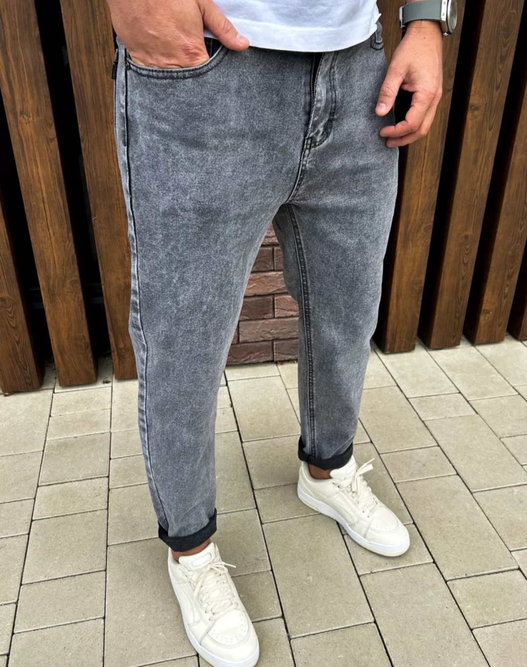 Джинсы бананы Denim серый