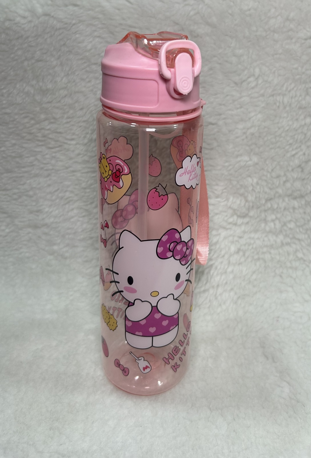 Бутылка Hello Kitty 0.8 л розовый, крышка с трубочкой, пластик