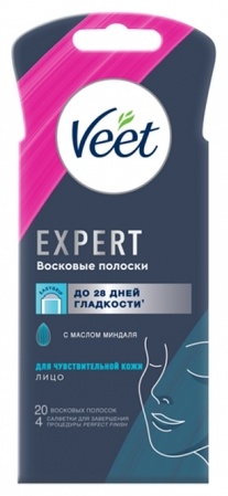 Воск пленочный Veet Восковые полоски для лица Expert для Чувствительной Кожи 20 шт плотность средняя в полосках 20 г