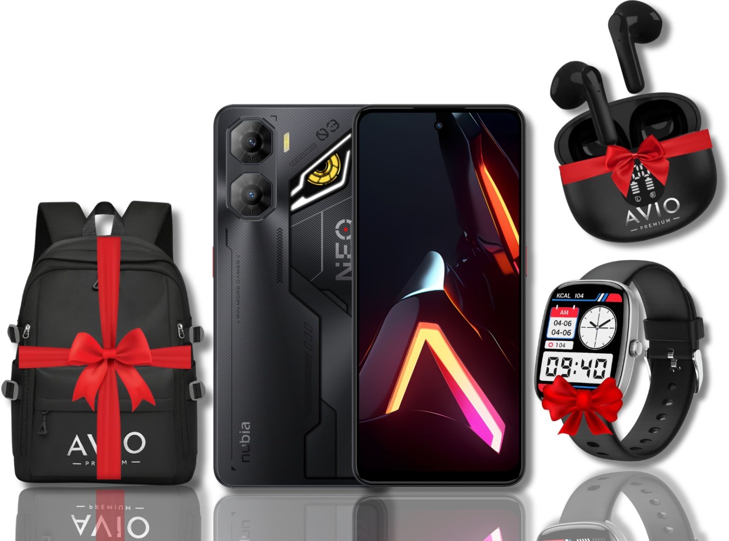 Смартфон ZTE Nubia Neo 3 5G + смарт часы AVIO SW005 15 мм черный, наушники AVIO AW-02 SB черный и рюкзак AVIO нейлон черный 8 ГБ/256 ГБ черный