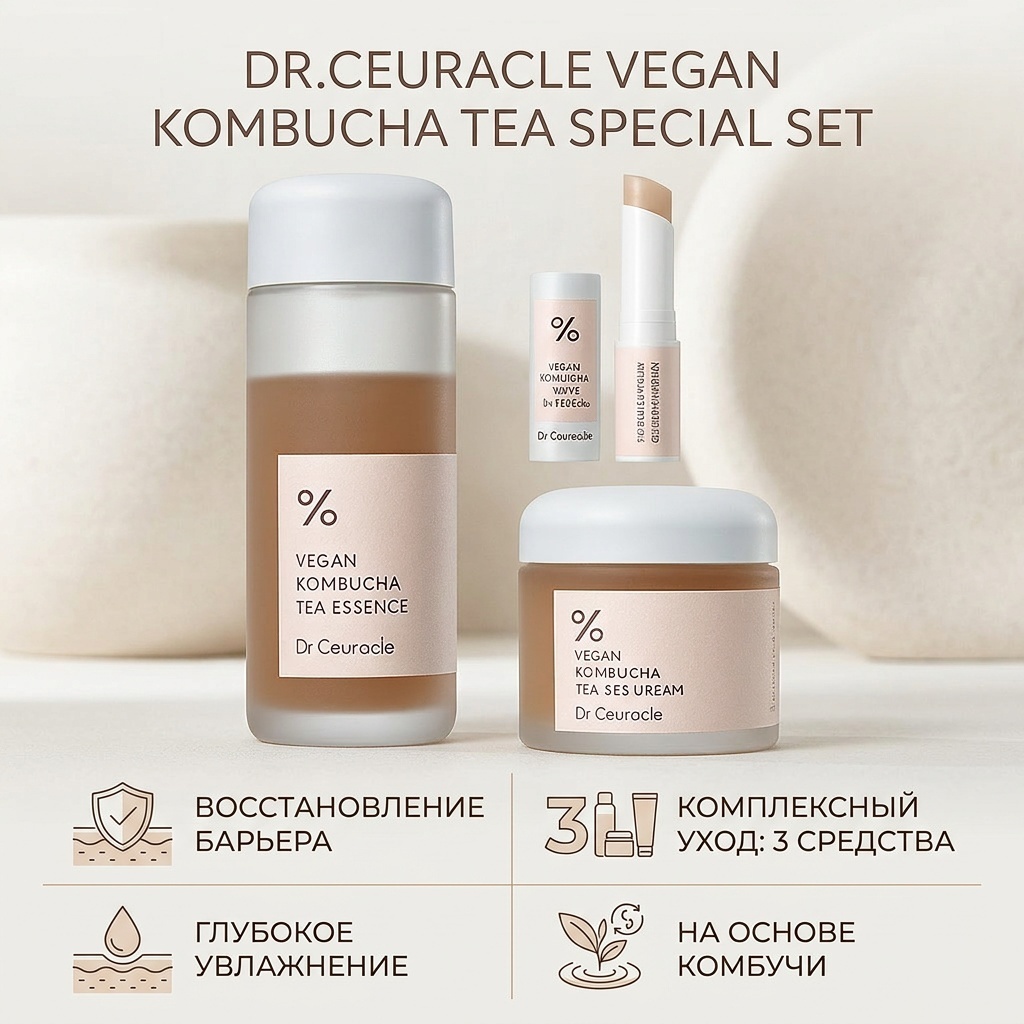 Dr.Ceuracle Vegan Kombucha Tea Special Set набор по уходу за лицом унисекс