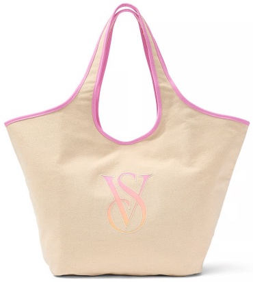 Сумка шоппер Victoria’s Secret хлопок бежевый, розовый