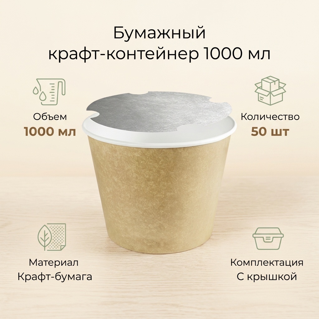 Ведро бумажный 1000 мл крафт 50 шт