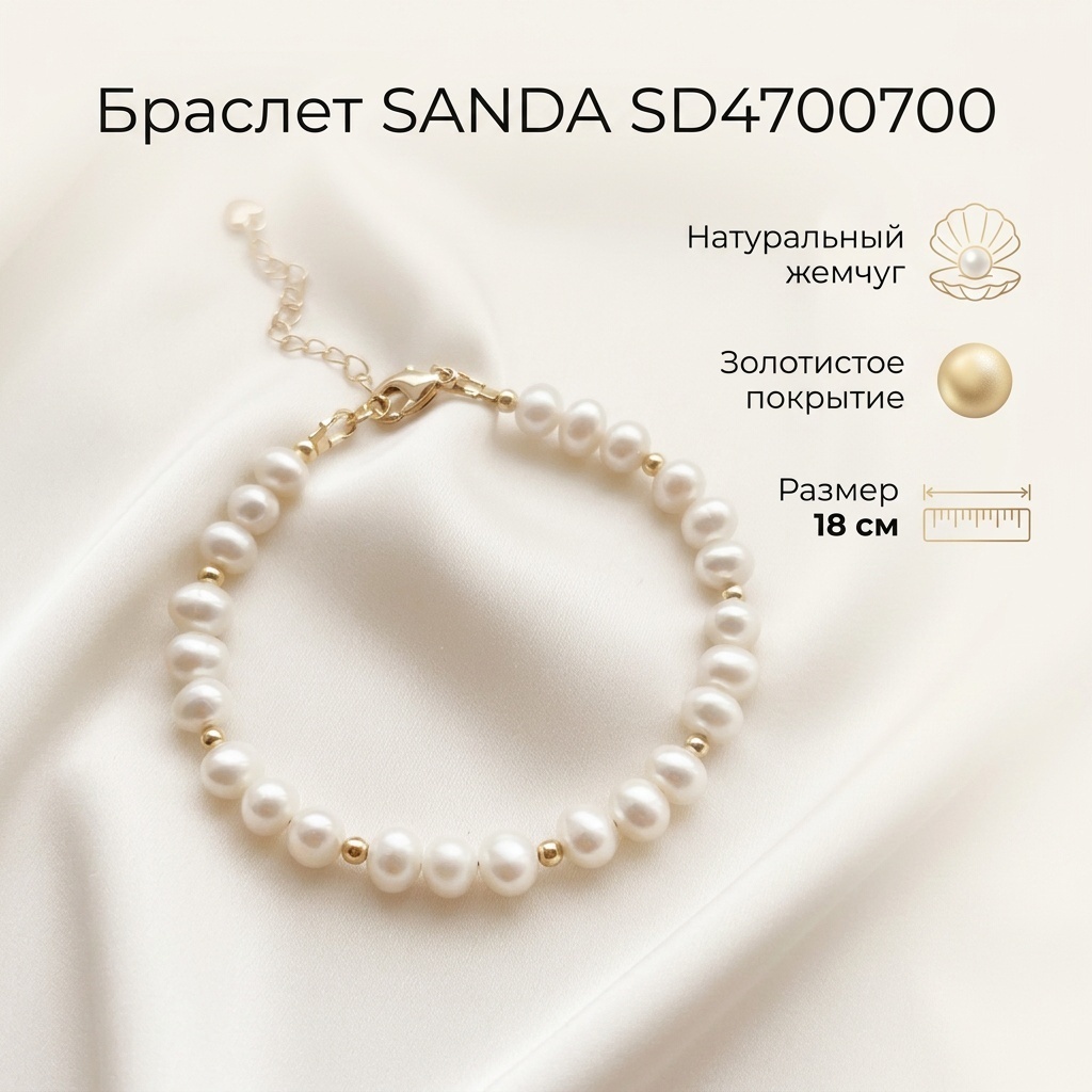 SANDA длина 18 см натуральный камень, жемчуг