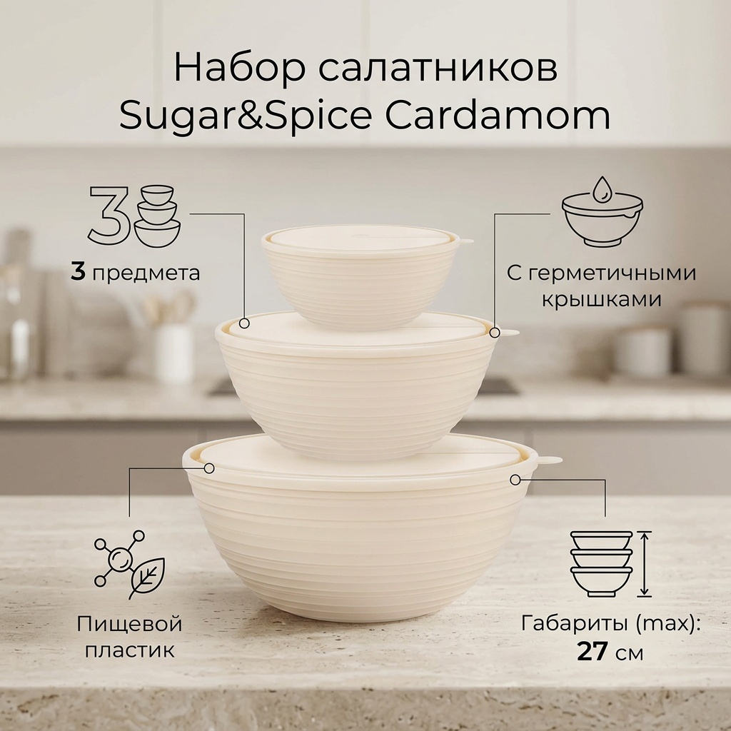 Салатник Sugar&Spice Cardamom 27х25.3 см, пластик, 3 шт