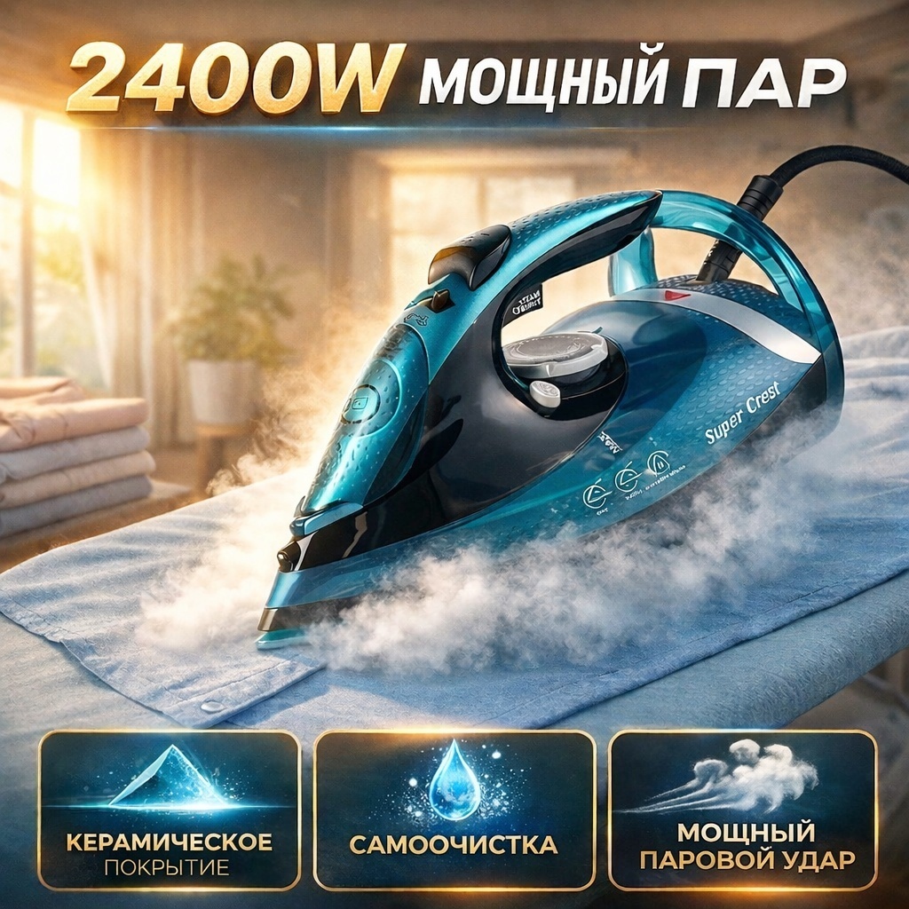 Утюг Super Crest SCT-1031 синий, черный