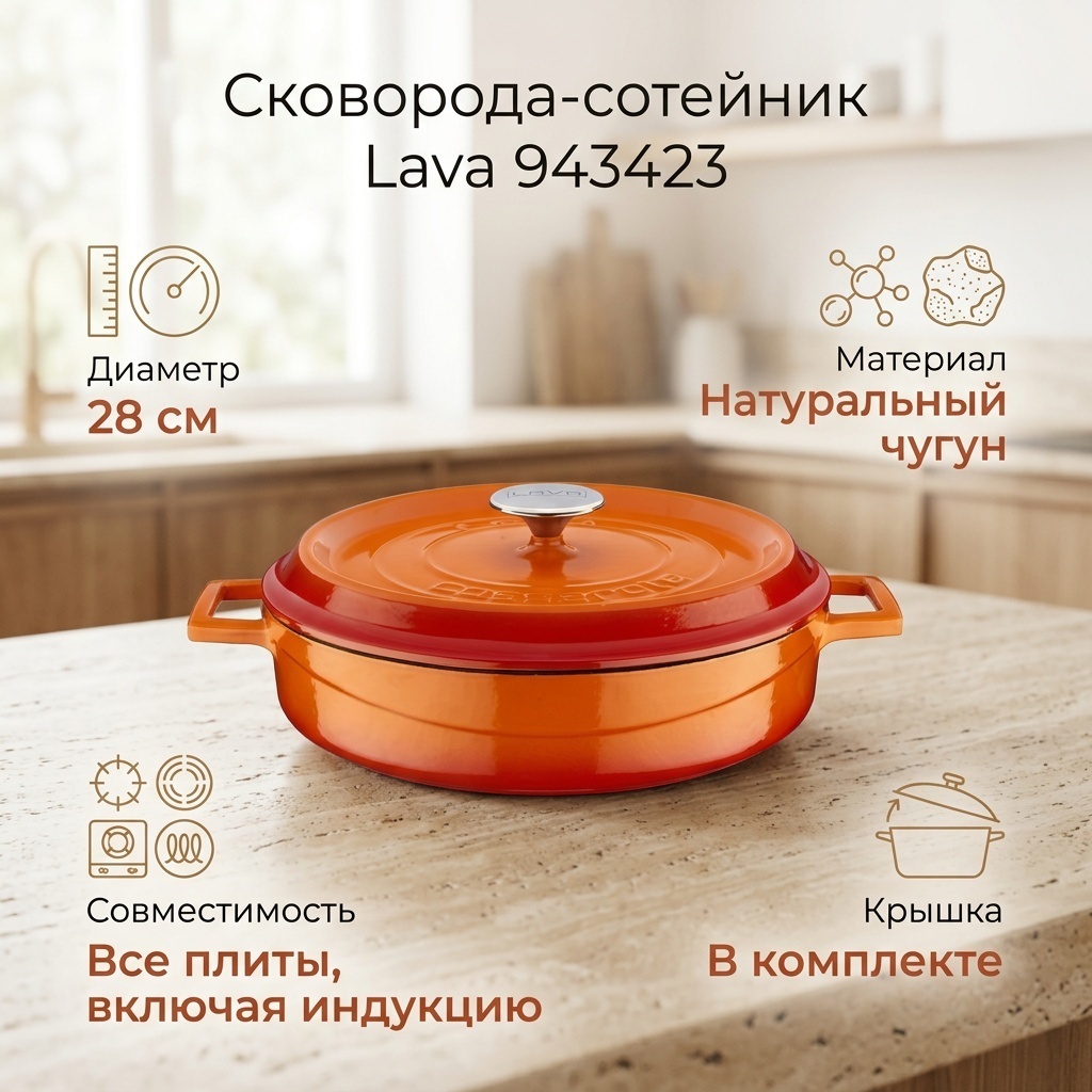 Сотейник Lava 28 см , чугун