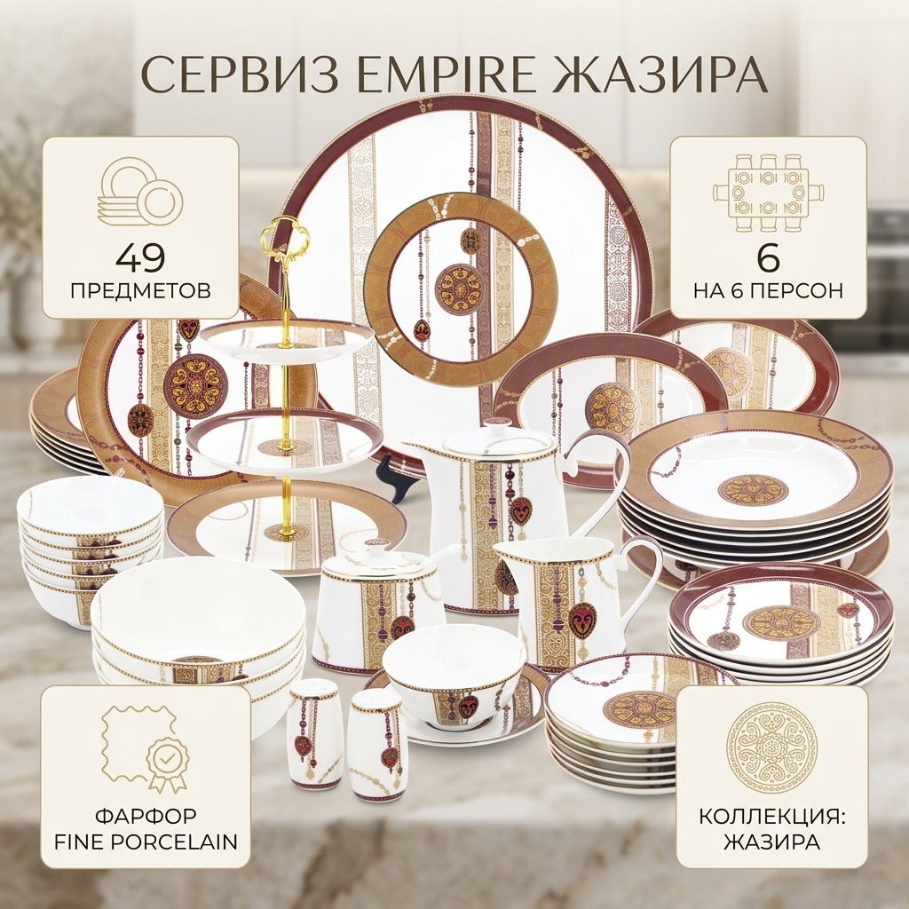 Сервиз на 6 персон EMPIRE Жазира, предметов: 49, чайно-столовый, фарфор
