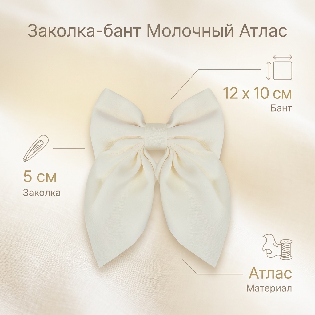 Заколка бант 1 шт, молочный