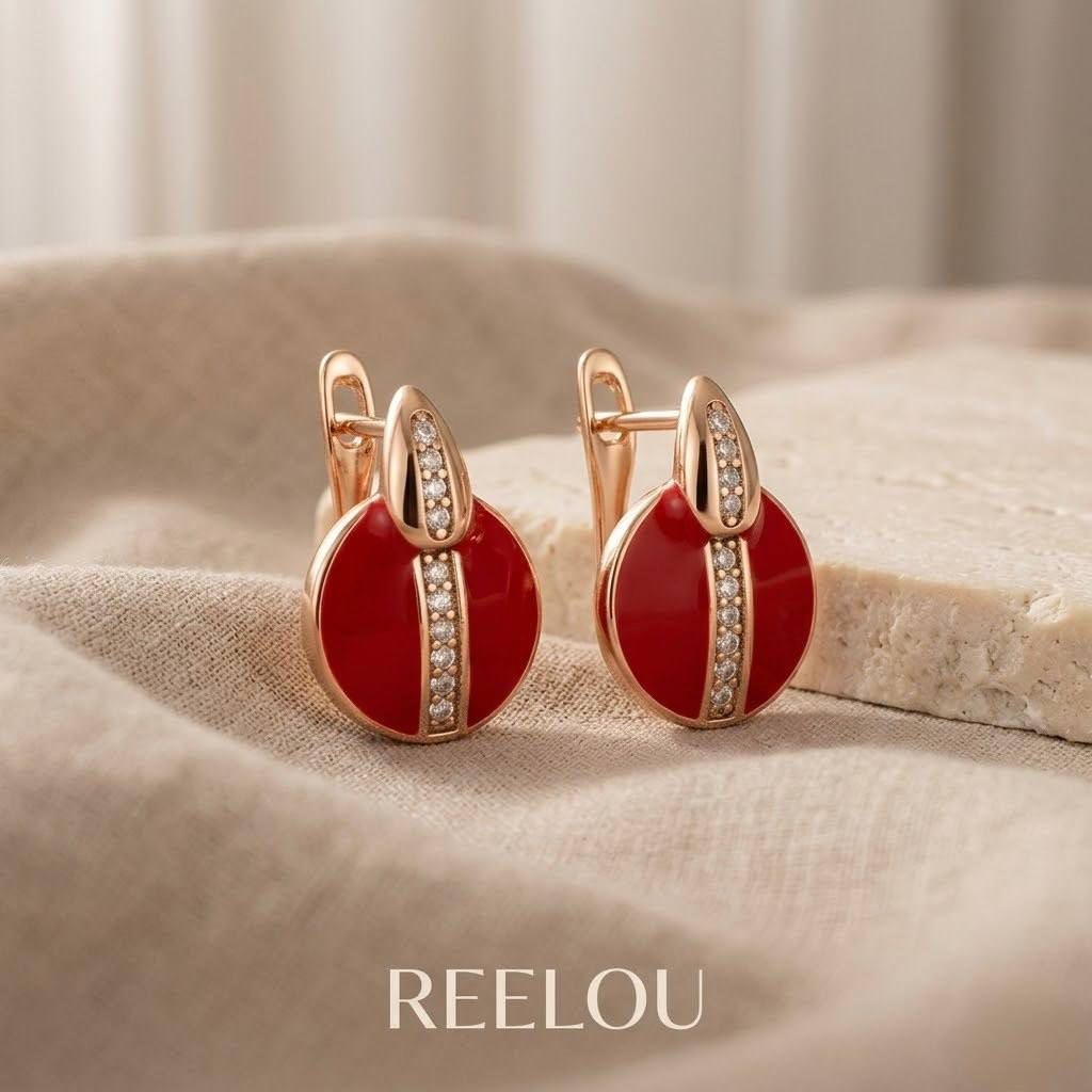 Серьги REELOU 069 вес 2.7 г сплав покрытый золотом 24К, циркон