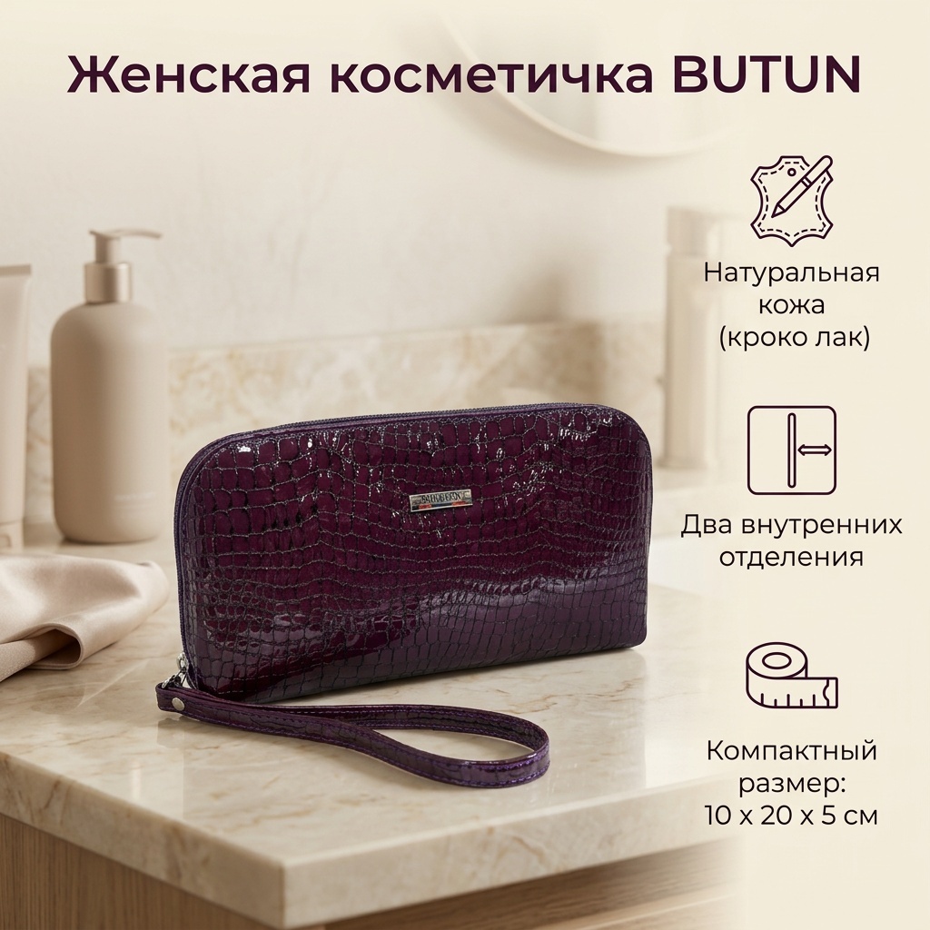BUTUN косметичка натуральная кожа бордовый 10X20 см