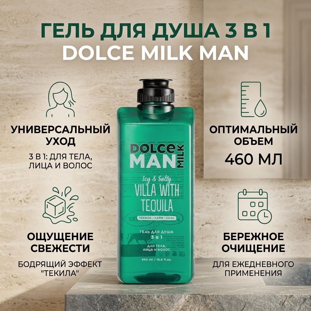 DOLCE MILK Гель для душа 3 в 1 «ТЕКИЛА ВИЛЛА» MAN гель 460 мл