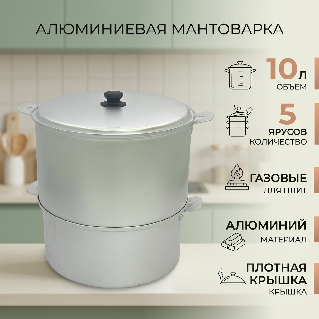 Мантоварка 10 л, алюминий, количество ярусов: 5