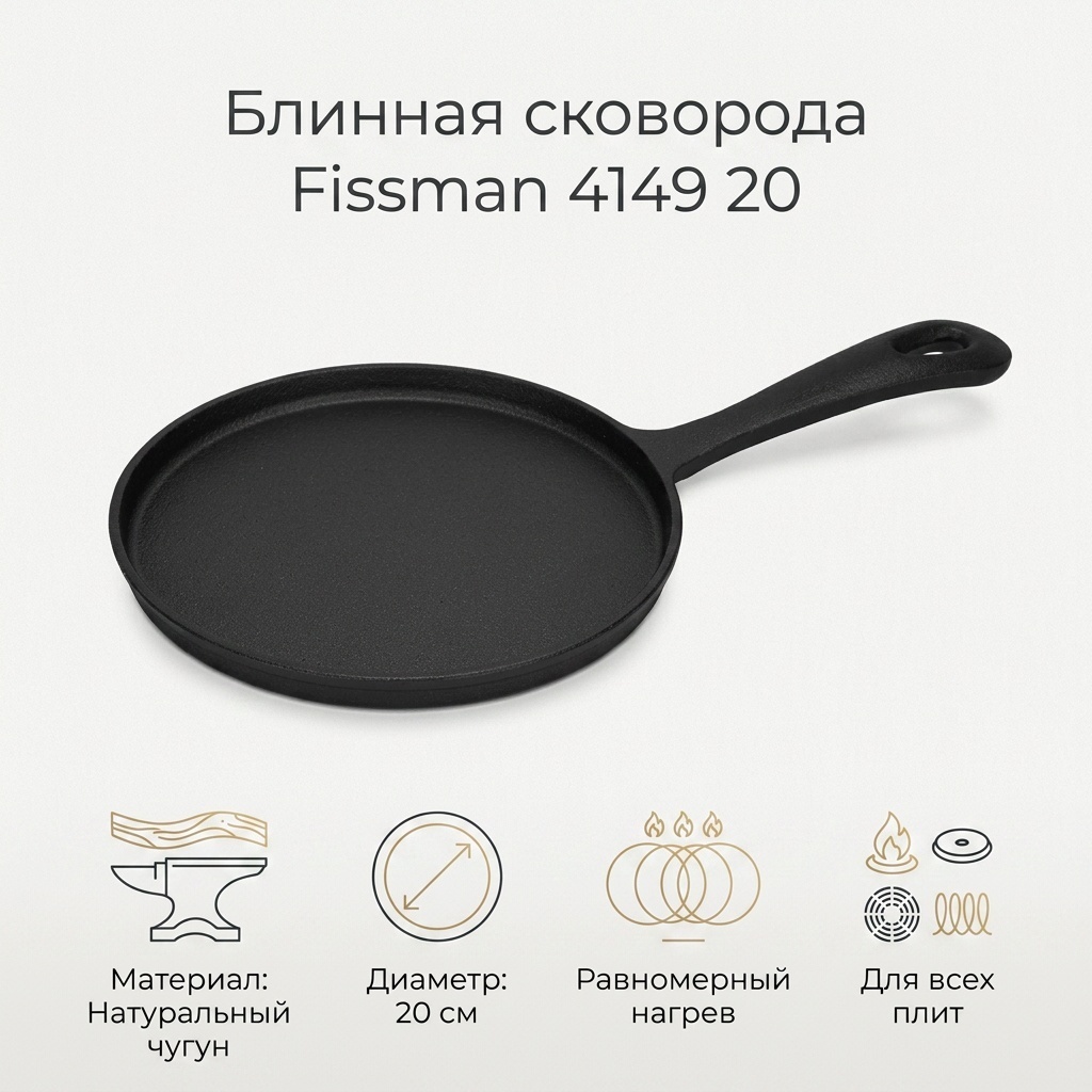 Блинная сковорода Fissman 20 см , чугун
