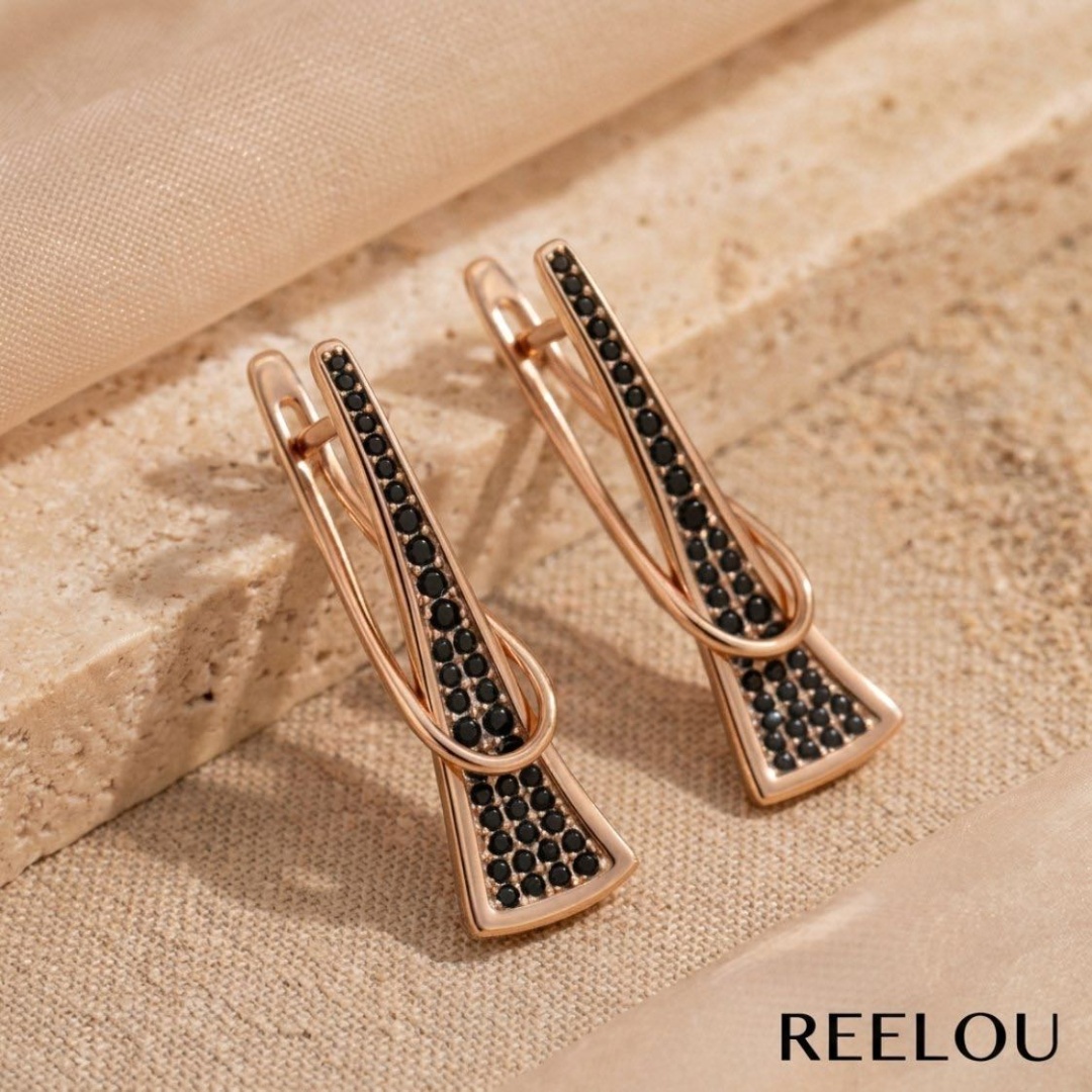 Серьги REELOU 015 позолота вес 2 г сплав покрытый золотом 24К, фианит